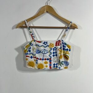 Midnight Sky Resort Euro Summer Linen Crop‎ Top Medium Mediterranean Print Boho